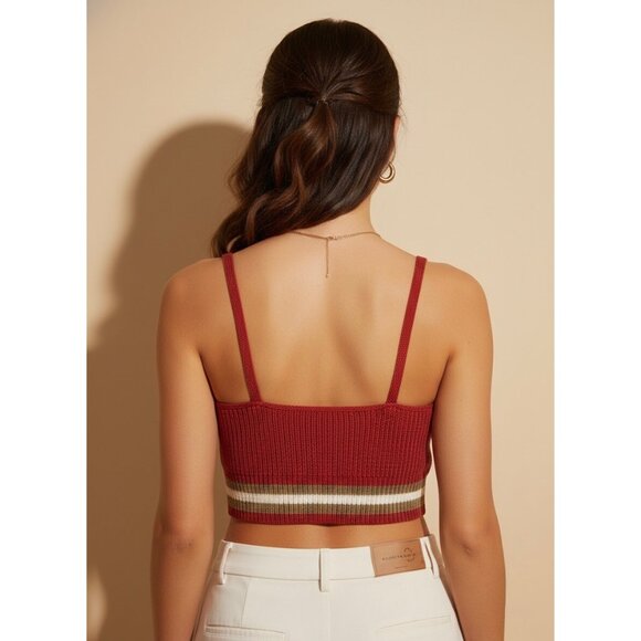 American Eagle Red Knit Striped Crop Top | Coquette Tomato Girl Coastal Cowgirl - Picture 5 of 16
